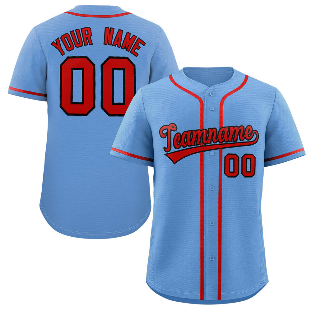 Custom Light Blue Red-Black Classic Style Authentic Baseball Jersey