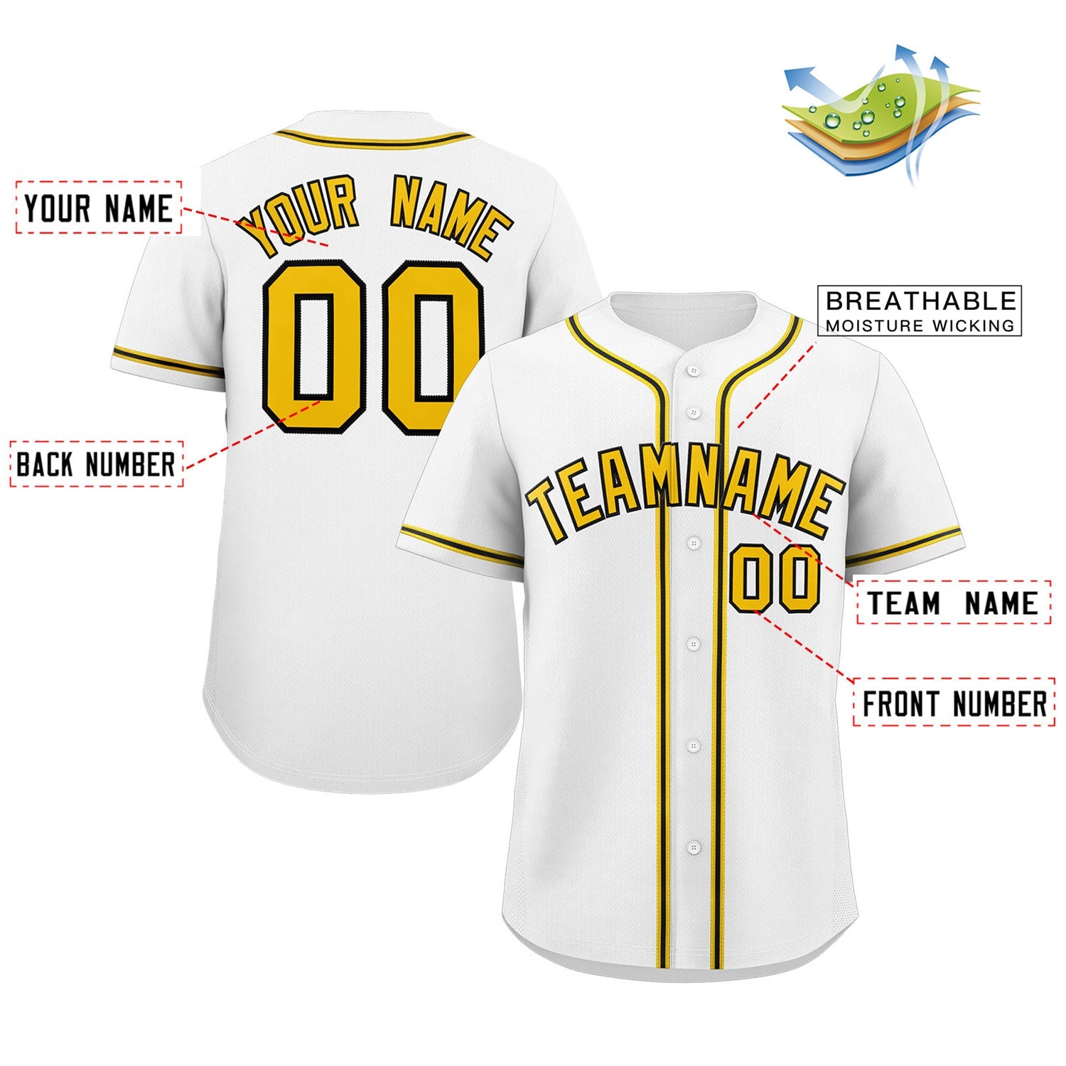 Custom White Gold-Black Classic Style Authentic Baseball Jersey