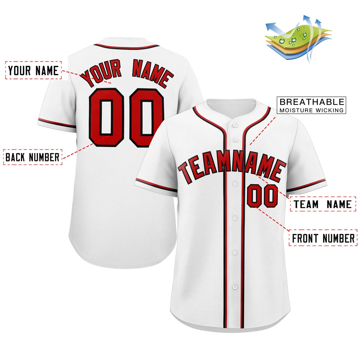 Custom White Red-Black Classic Style Authentic Baseball Jersey