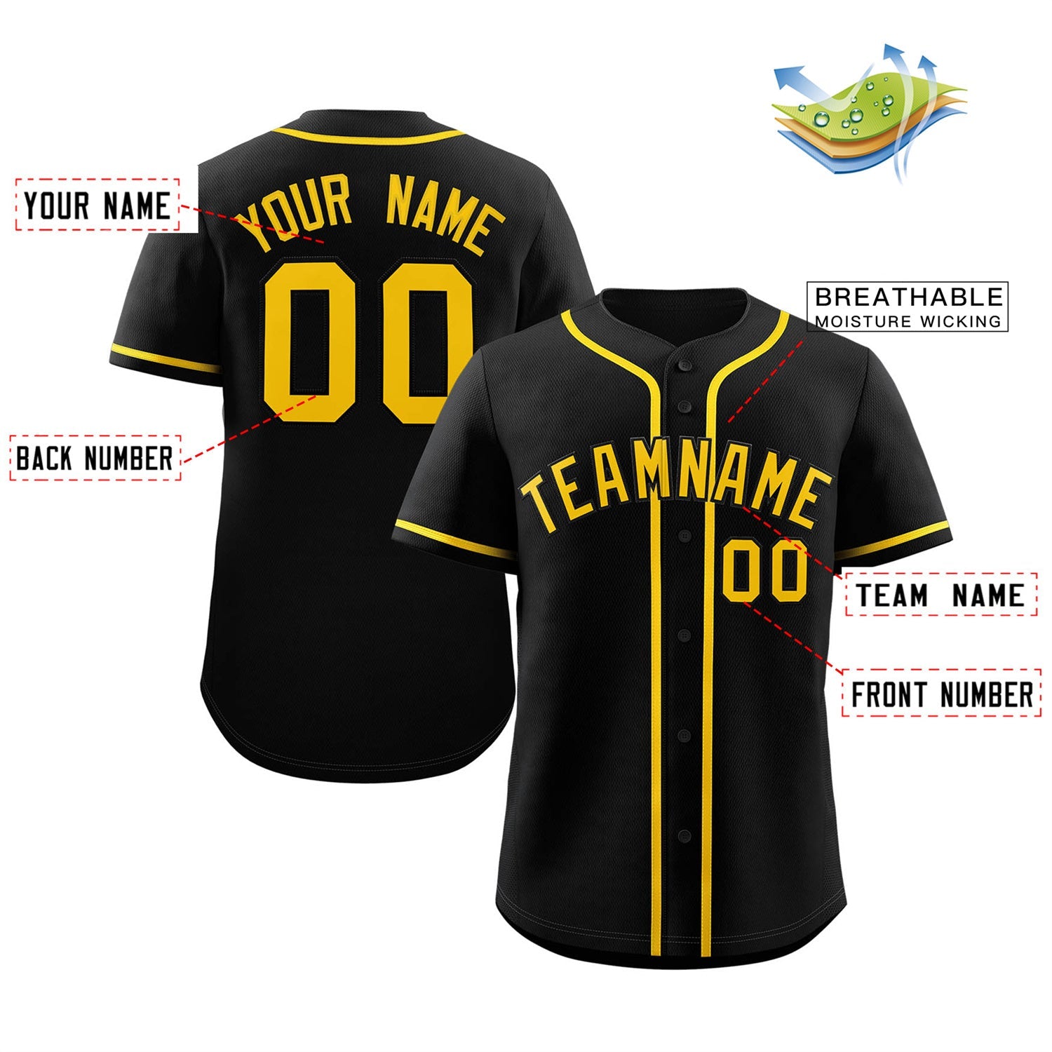 Maillot de baseball authentique de style classique jaune noir personnalisé