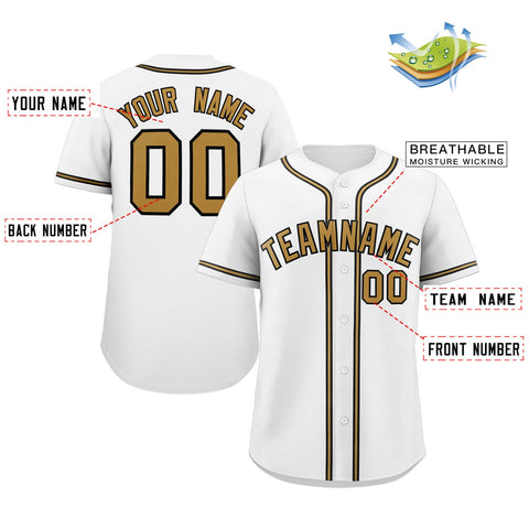 Custom White Old Gold-Black Classic Style Authentic Baseball Jersey