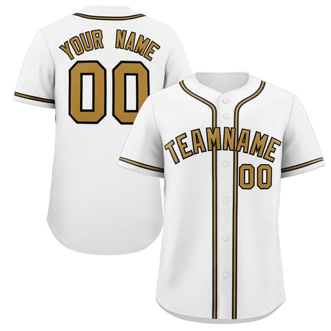 Custom White Old Gold-Black Classic Style Authentic Baseball Jersey