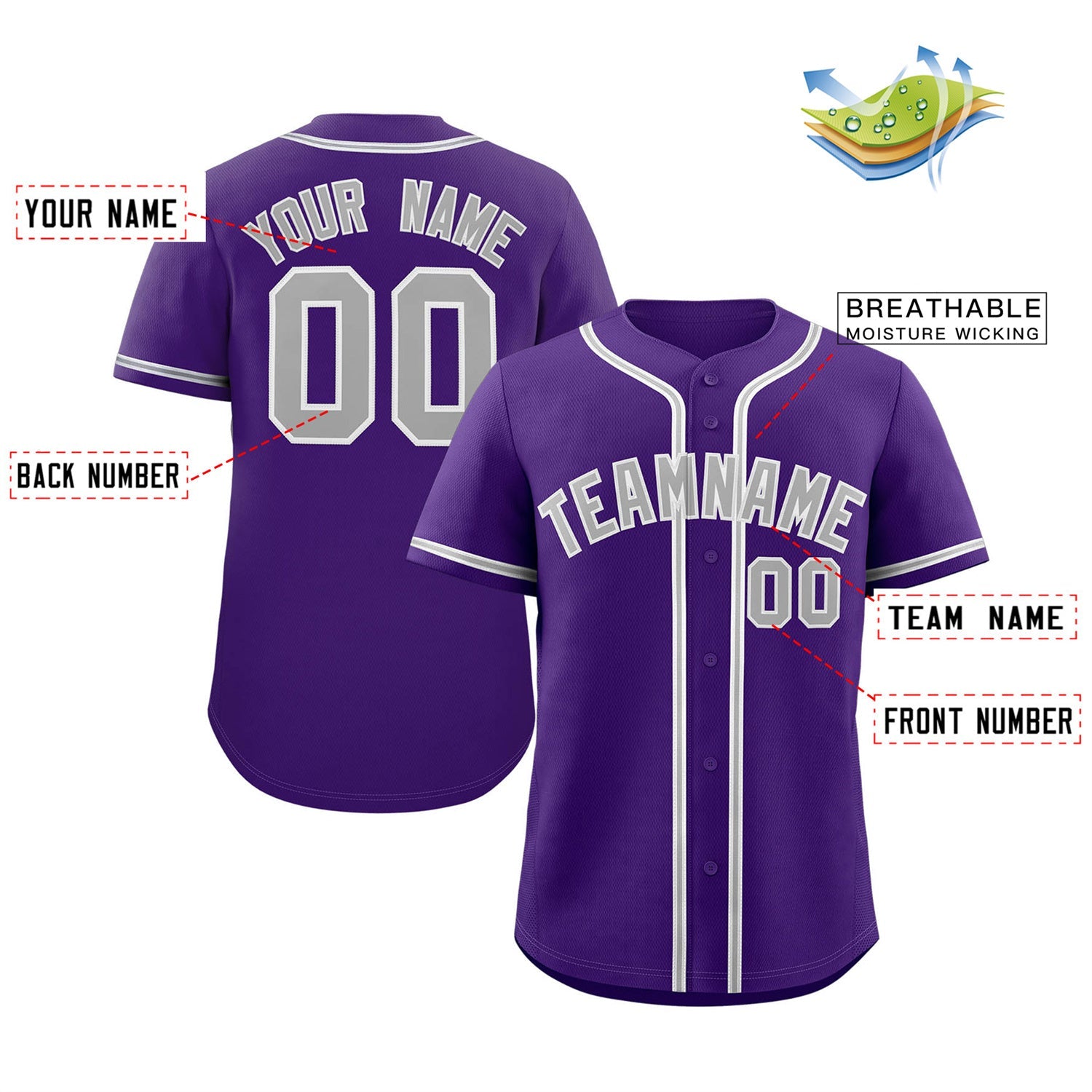 Maillot de baseball authentique de style classique violet gris-blanc personnalisé