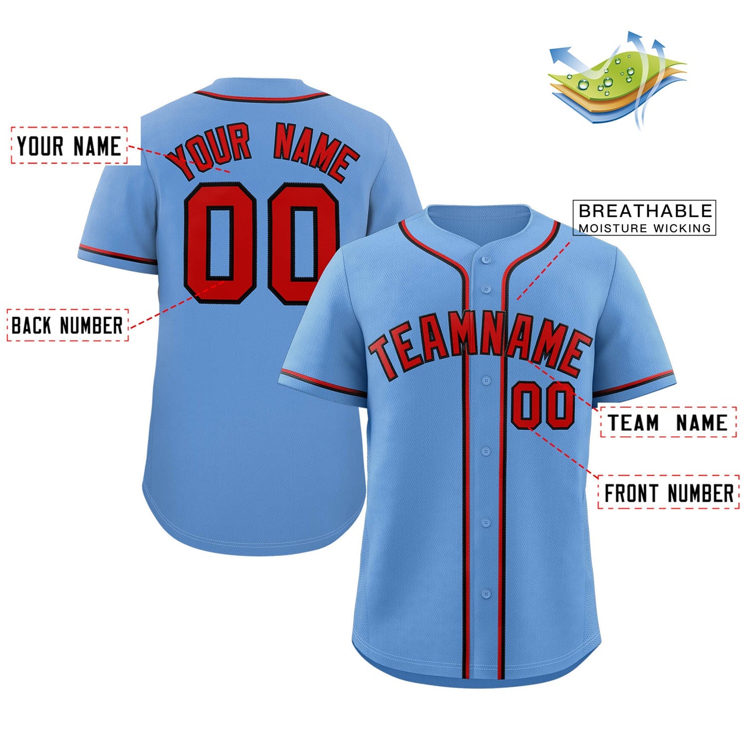 Custom Light Blue Red-Navy Classic Style Authentic Baseball Jersey