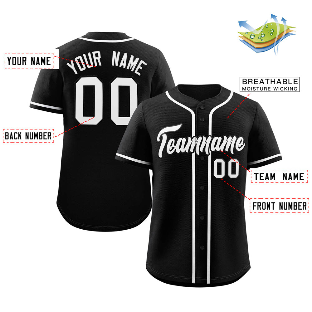 Custom Black White Classic Style Authentic Baseball Jersey