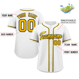 Custom White Gold-Black Classic Style Authentic Baseball Jersey