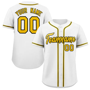 Custom White Gold-Black Classic Style Authentic Baseball Jersey