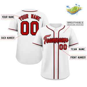 Custom White Red-Black Classic Style Authentic Baseball Jersey