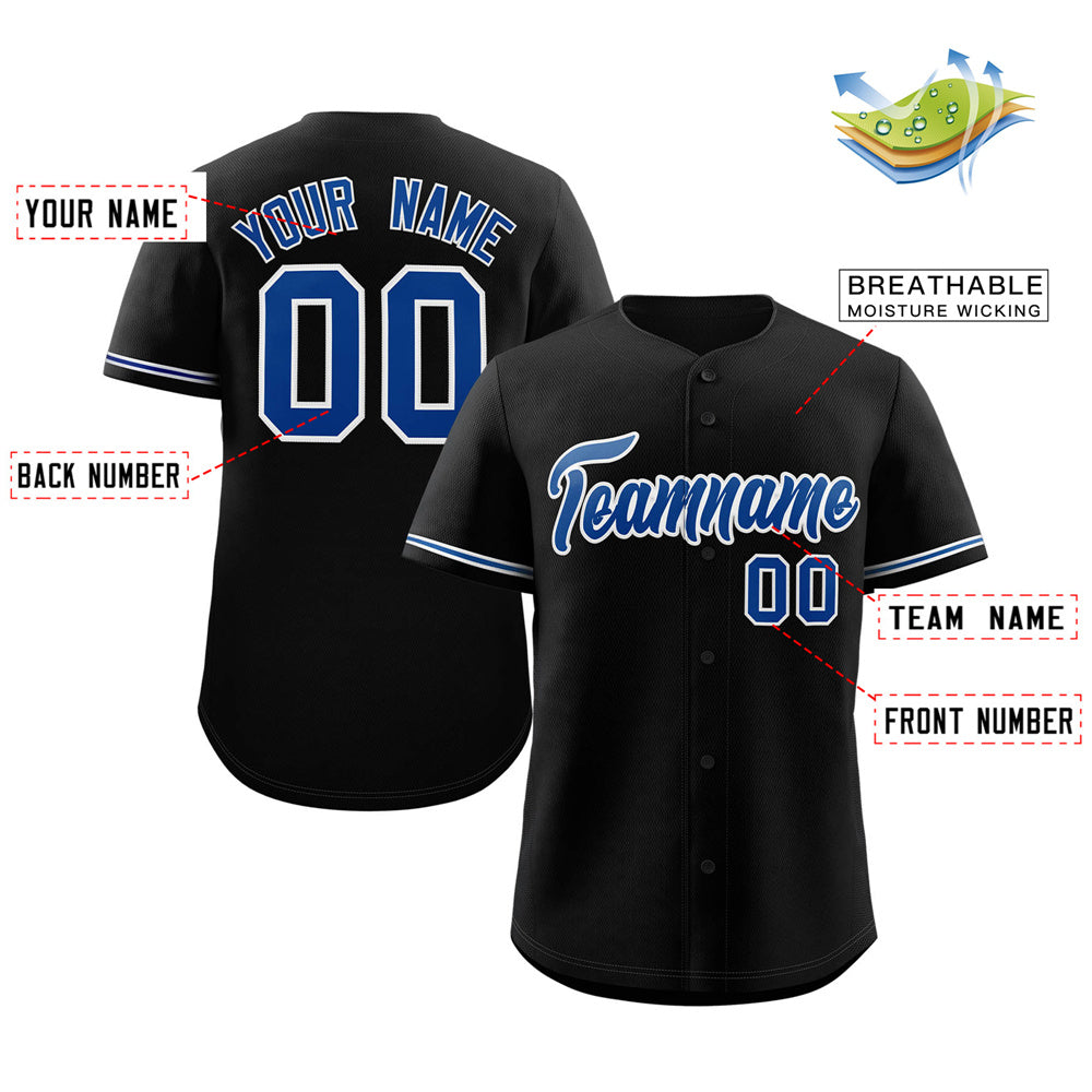 Maillot de baseball authentique de style classique noir royal-blanc personnalisé