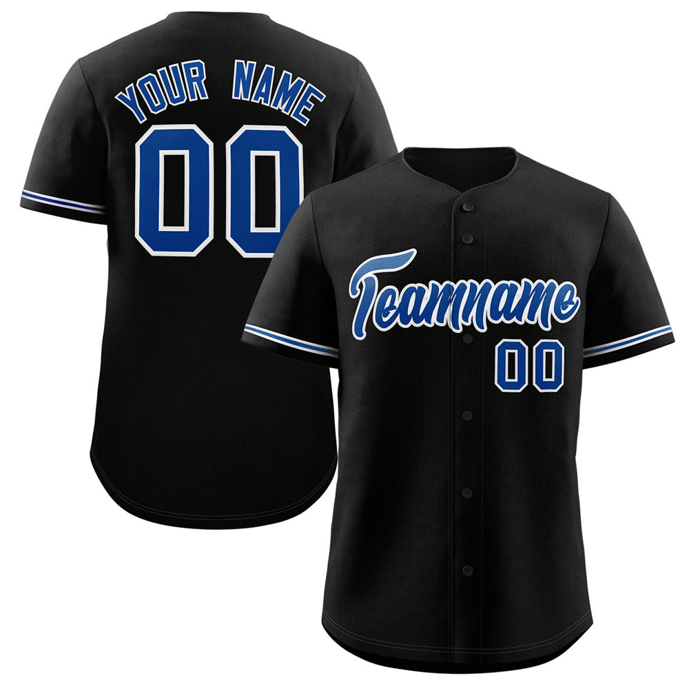 Maillot de baseball authentique de style classique noir royal-blanc personnalisé