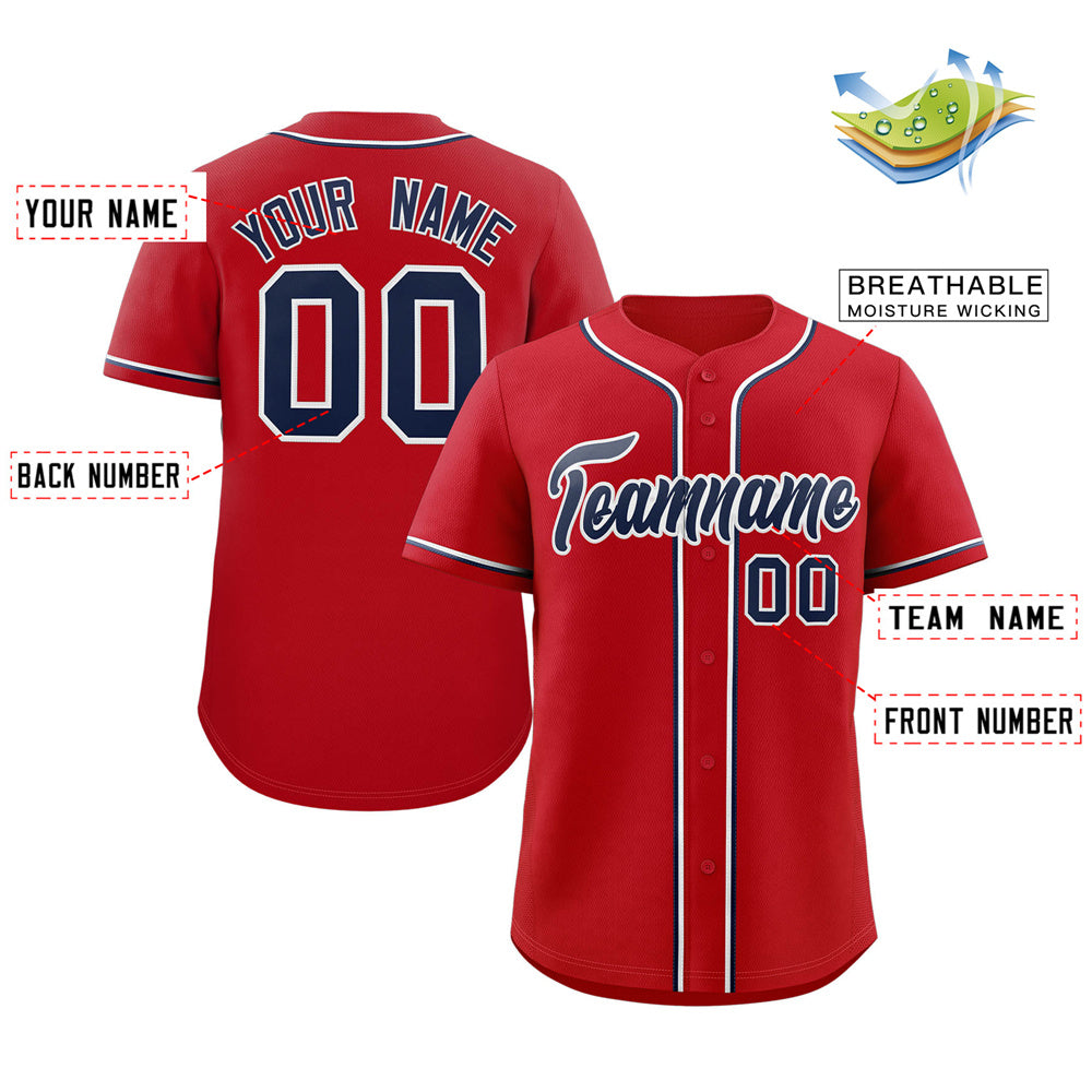 Custom Red Navy-White Classic Style Authentic Baseball Jersey