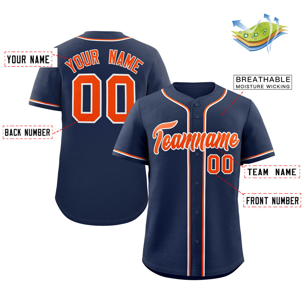 Maillot de baseball authentique de style classique bleu marine orange-gris personnalisé