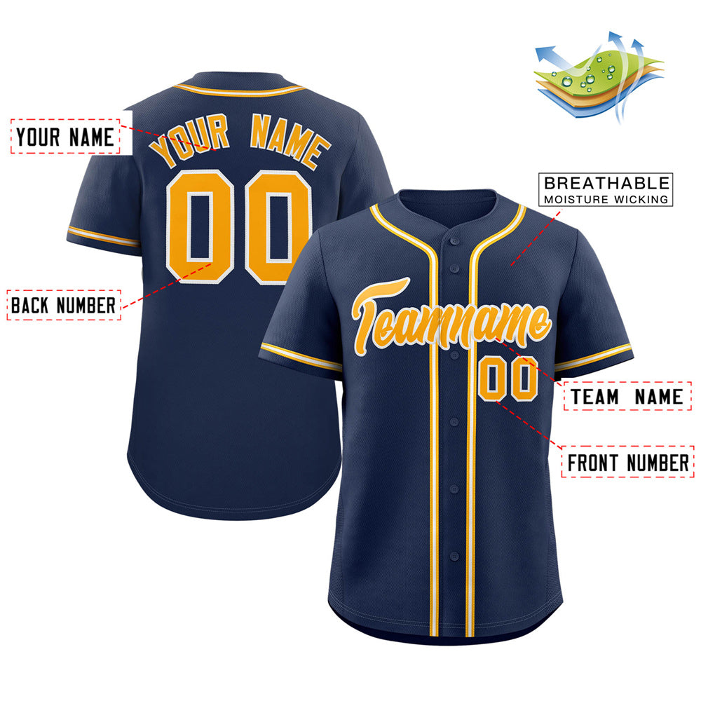 Custom Navy Yellow-Gray Classic Style Authentic Baseball Jersey