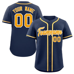 Custom Navy Yellow-Gray Classic Style Authentic Baseball Jersey