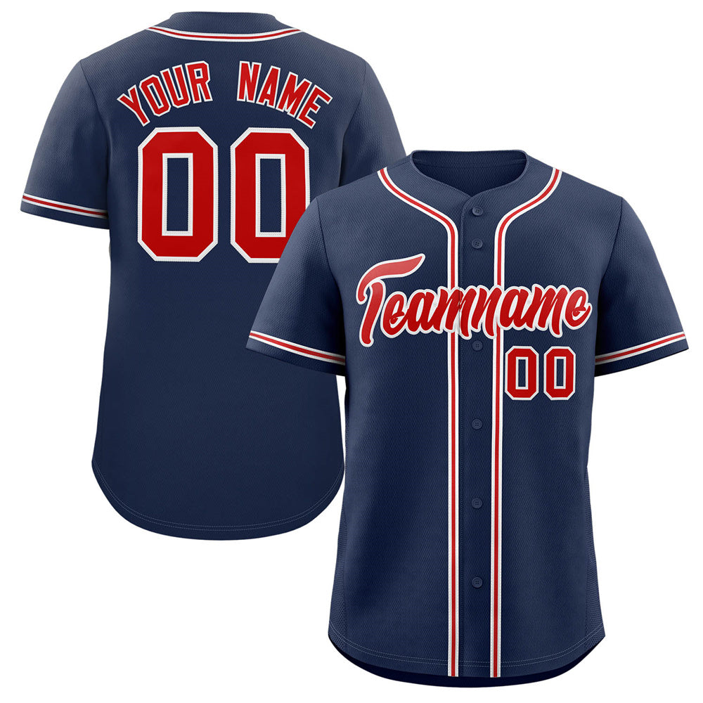 Maillot de baseball authentique de style classique bleu marine personnalisé rouge-gris