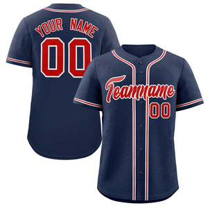 Custom Navy Red-Gray Classic Style Authentic Baseball Jersey