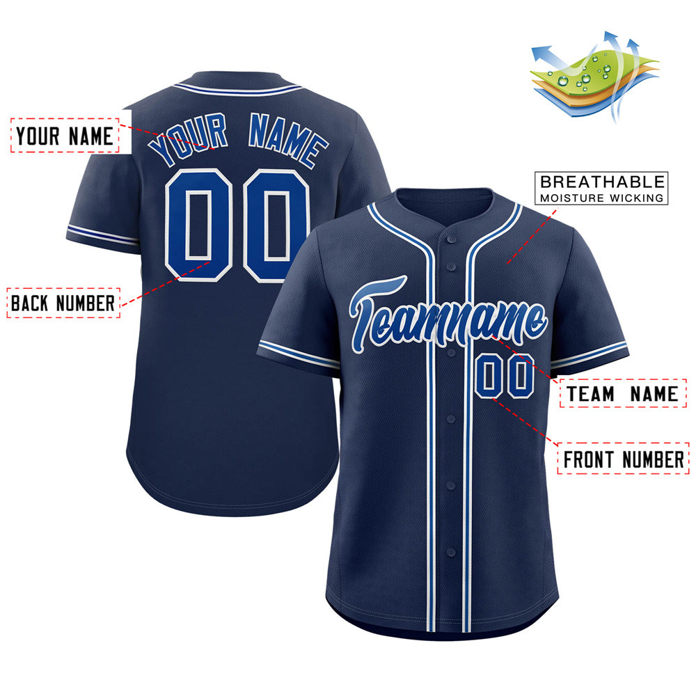 Maillot de baseball authentique de style classique bleu marine personnalisé gris royal