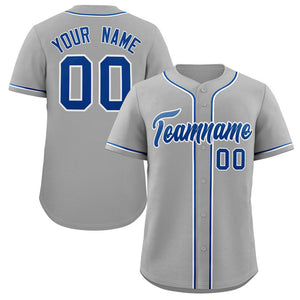 Custom Gray Royal-White Classic Style Authentic Baseball Jersey