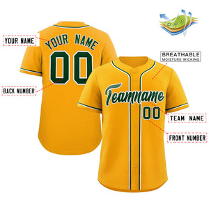 Maillot de baseball authentique de style classique jaune vert-blanc personnalisé