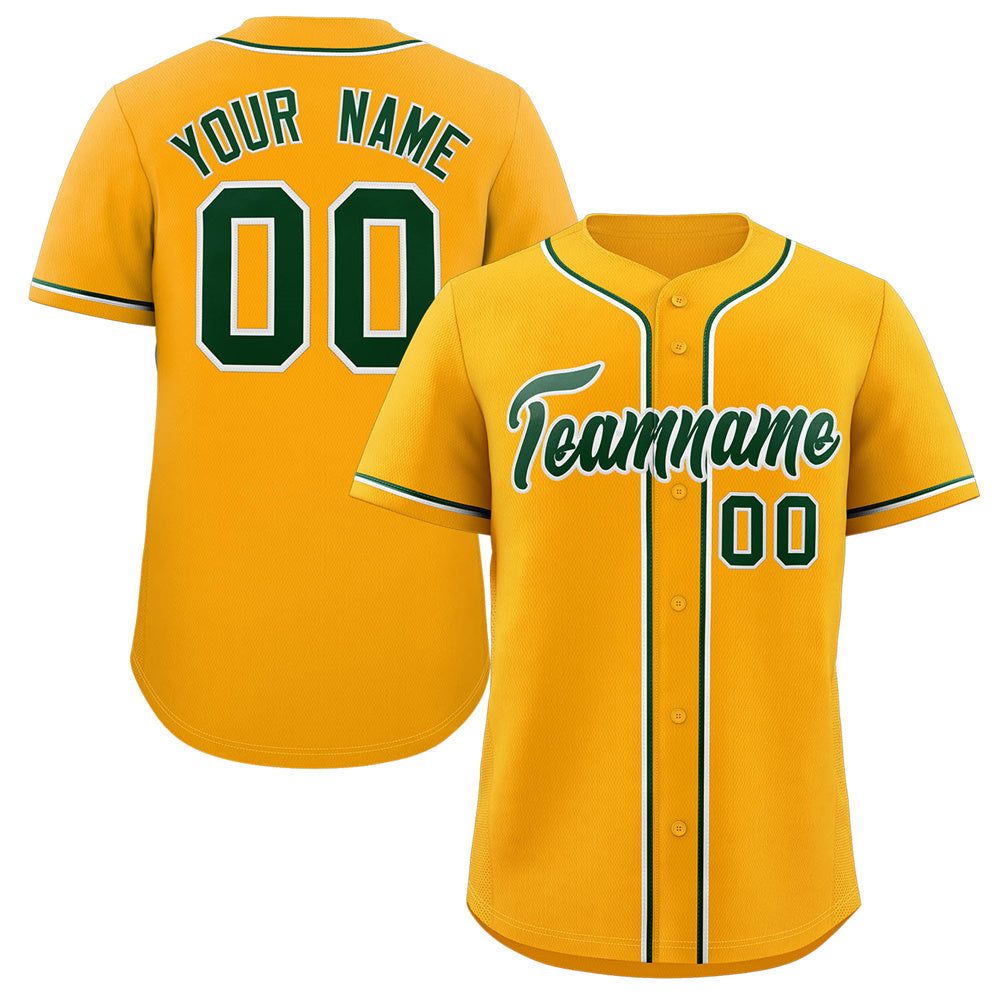 Maillot de baseball authentique de style classique jaune vert-blanc personnalisé