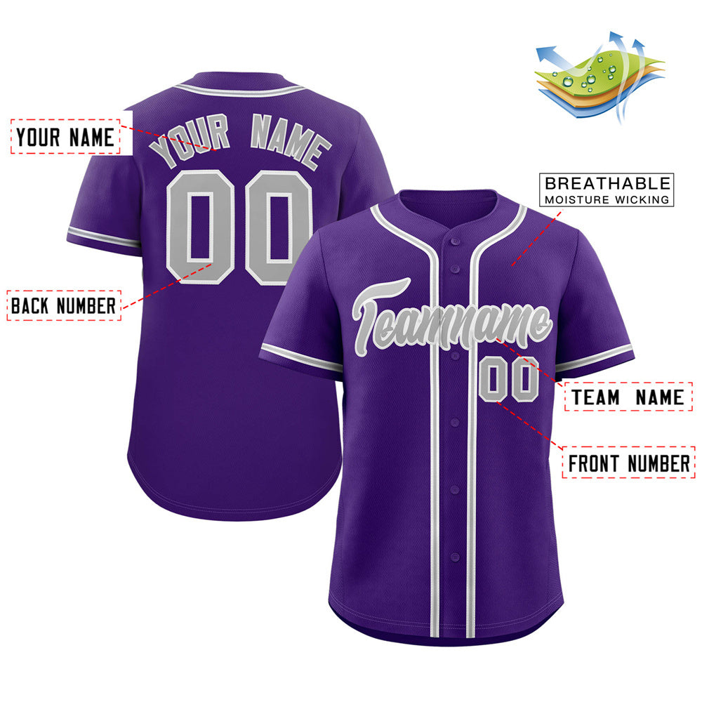 Maillot de baseball authentique de style classique violet gris-blanc personnalisé