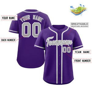 Maillot de baseball authentique de style classique violet gris-blanc personnalisé