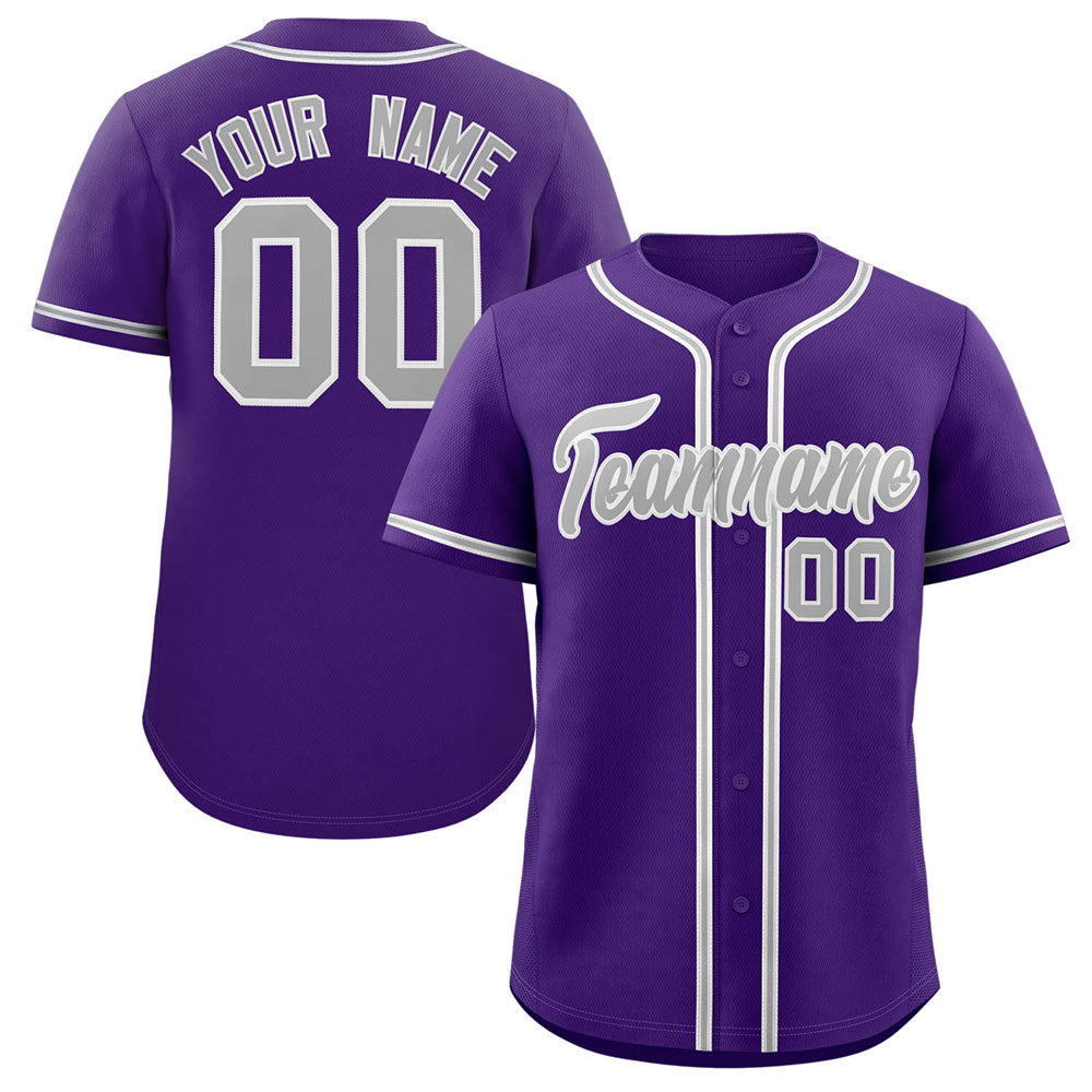 Maillot de baseball authentique de style classique violet gris-blanc personnalisé