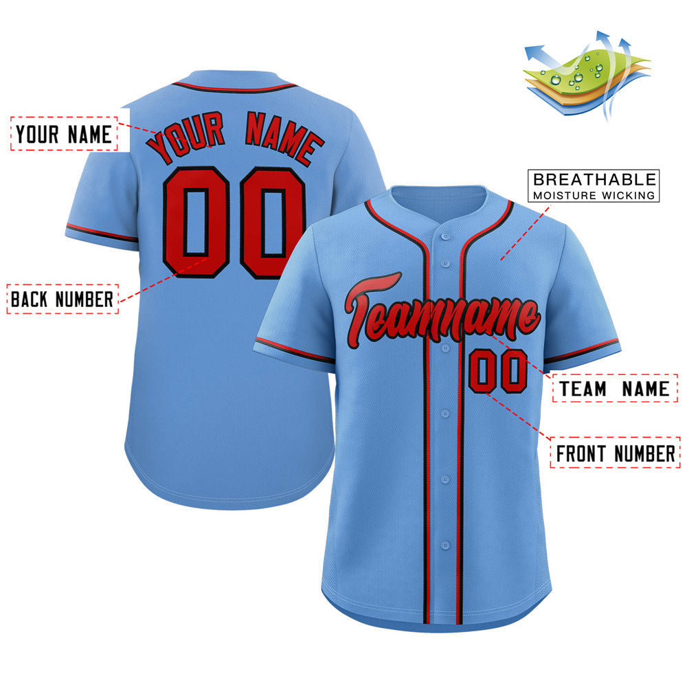 Custom Light Blue Red-Black Classic Style Authentic Baseball Jersey