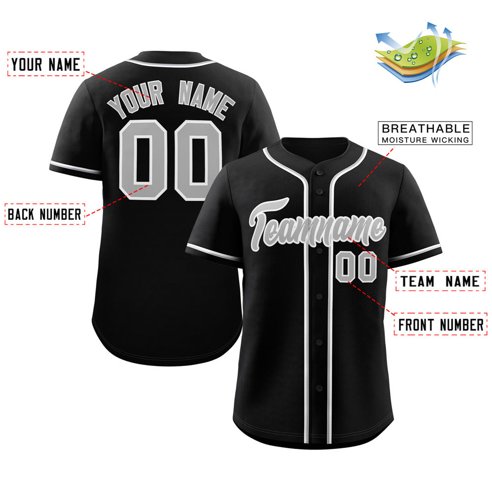 Custom Black Gray-White Classic Style Authentic Baseball Jersey