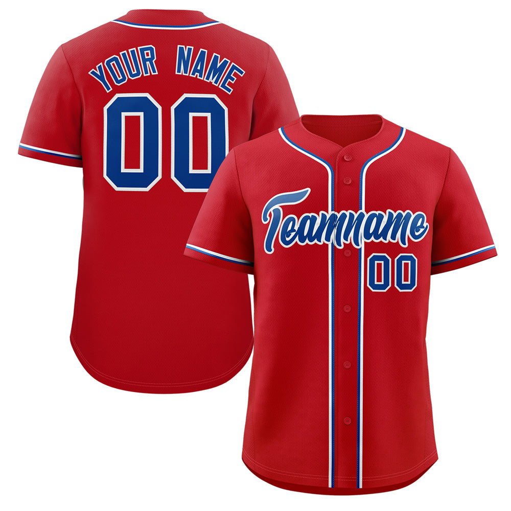 Maillot de baseball authentique de style classique rouge royal-blanc personnalisé