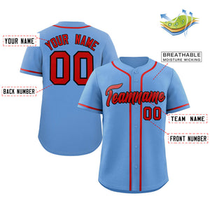 Custom Light Blue Red-Black Classic Style Authentic Baseball Jersey