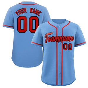 Maillot de baseball authentique de style classique personnalisé bleu clair rouge-noir