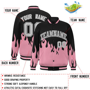 Custom Pink Black-Gray Flame Graffiti Pattern Bomber Varsity Full-Snap Jacket