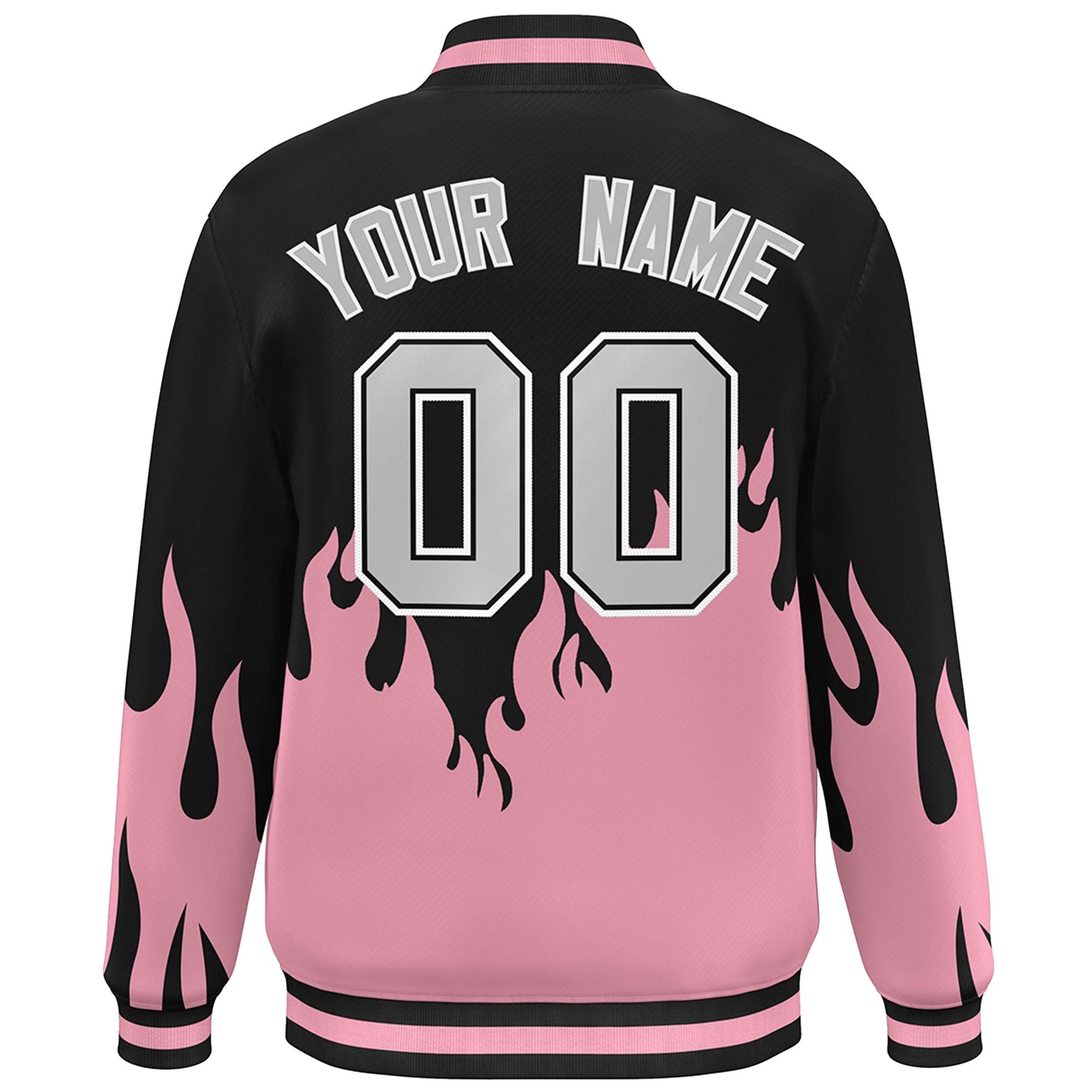 Custom Pink Black-Gray Flame Graffiti Pattern Bomber Varsity Full-Snap Jacket