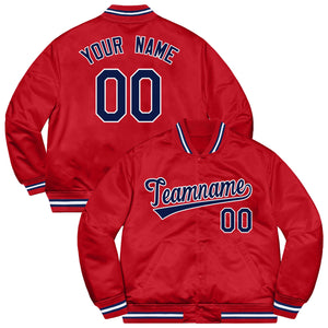 Custom Red Navy-White Letterman Solider Classic Style Varsity Full-Snap Jacket