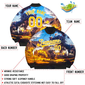 Custom Gold White Clouds Graffiti Pattern Bomber Varsity Full-Snap Jacket