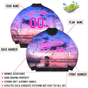 Custom Pink White Evening Glow Graffiti Pattern Letterman Varsity Jacket for Team