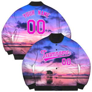 Custom Pink White Evening Glow Graffiti Pattern Letterman Varsity Jacket for Team