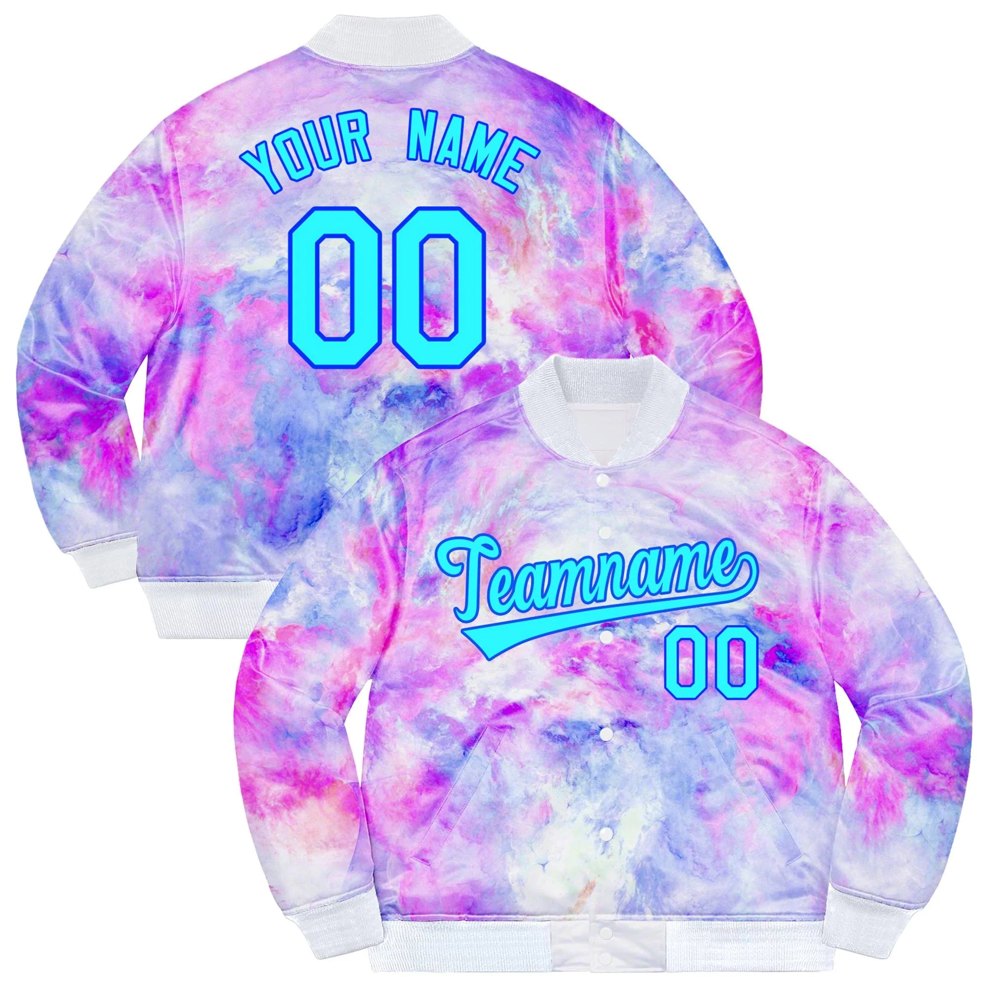 Custom Purple Light Blue-Royal Splashes Graffiti Pattern Bomber Varsity Jacket