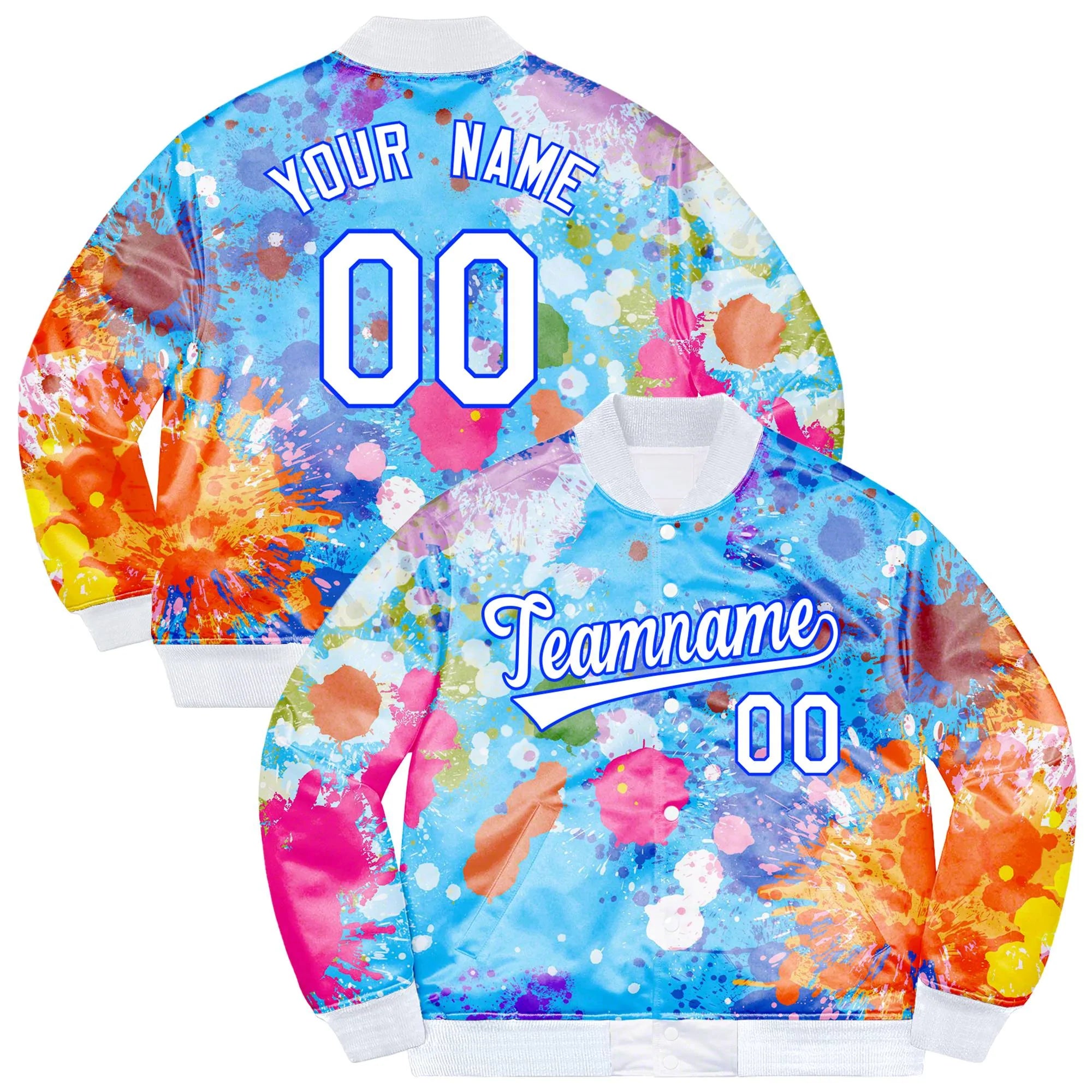 Custom Light Blue White-Royal Splashes Graffiti Pattern Bomber Baseball Jacket