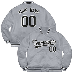 Custom Gray Black-White Letterman Solider Classic Style Varsity Full-Snap Jacket