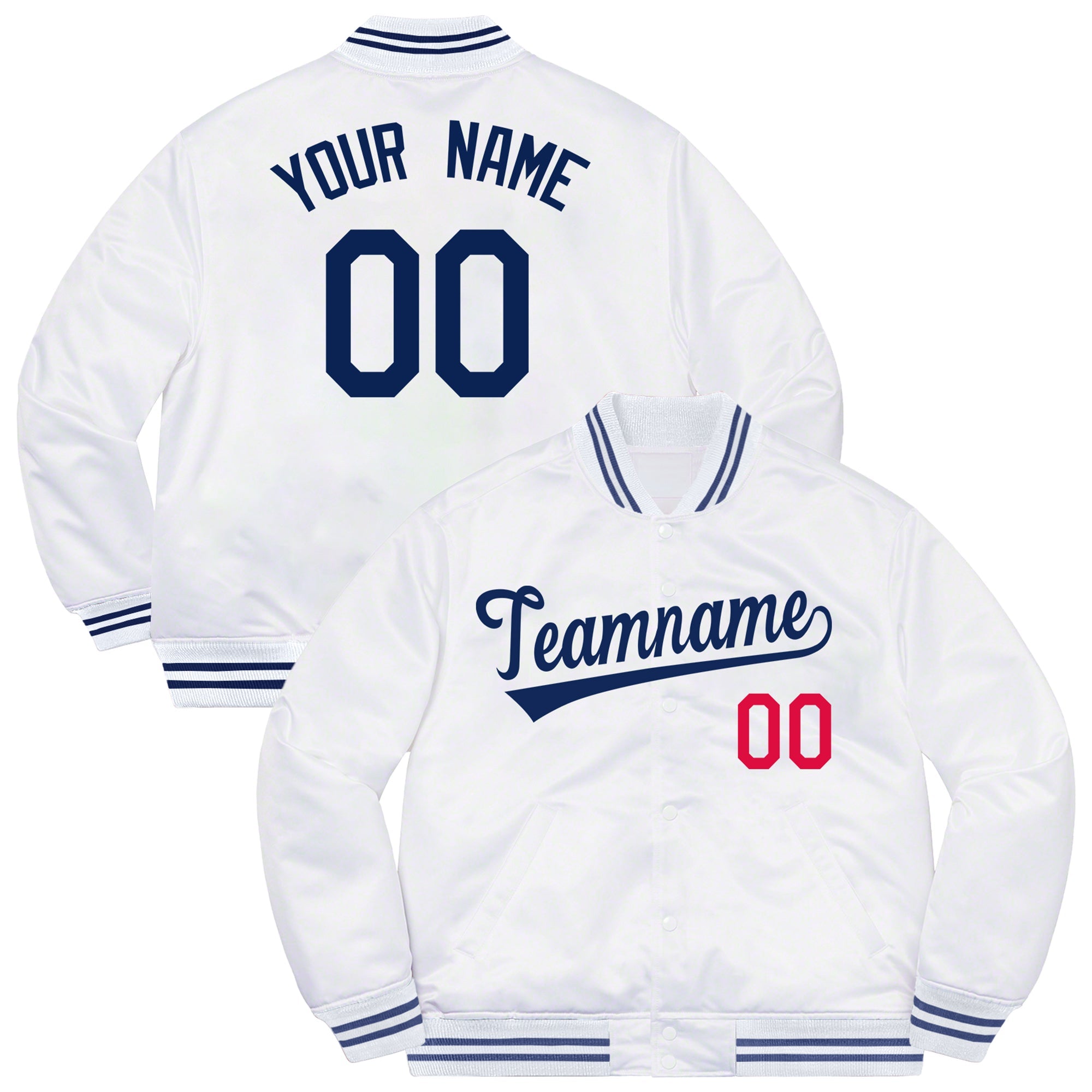 Custom White Royal-Red Letterman Solider Classic Style Varsity Full-Snap Jacket