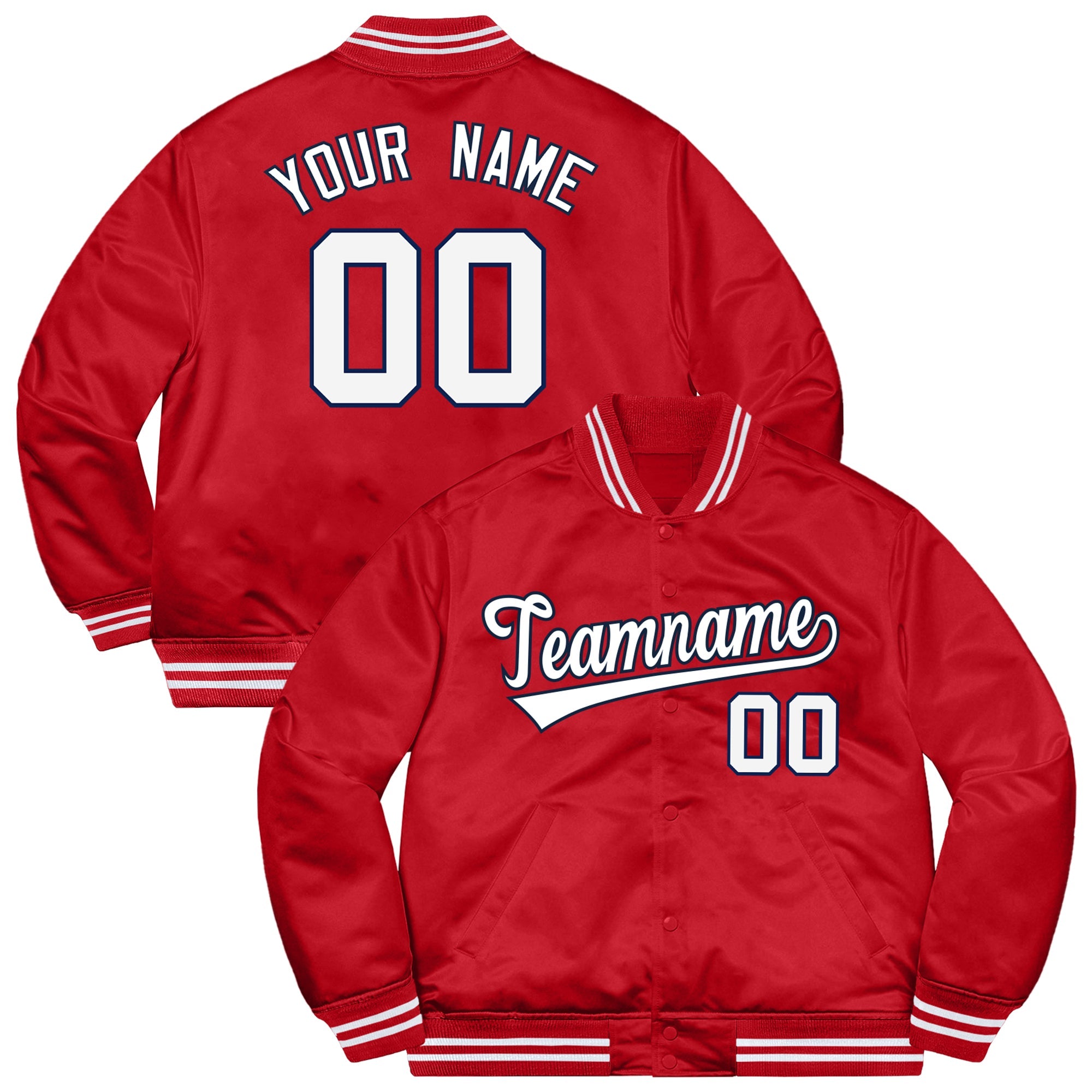 Custom Red White-Navy Letterman Solider Classic Style Varsity Full-Snap Jacket