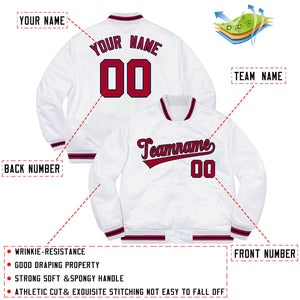 Custom White Red-Navy Letterman Solider Classic Style Varsity Full-Snap Jacket