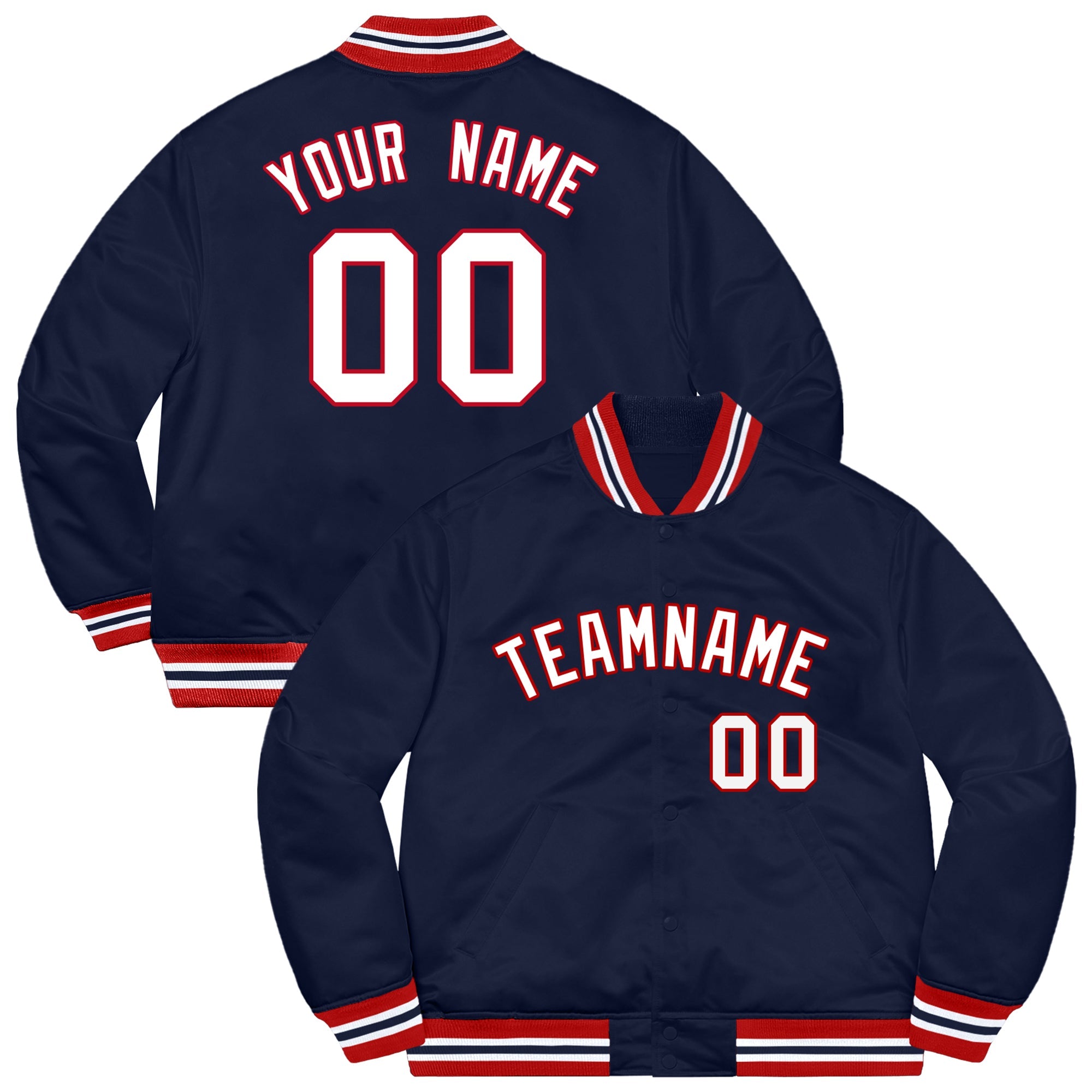 Custom Navy Blanc-Rouge Letterman Solider Style Classique Varsity Full-Snap Jacket