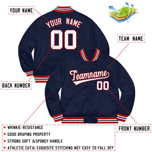 Custom Navy Blanc-Rouge Letterman Solider Style Classique Varsity Full-Snap Jacket