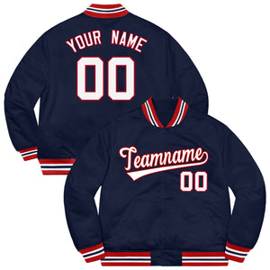 Custom Navy Blanc-Rouge Letterman Solider Style Classique Varsity Full-Snap Jacket