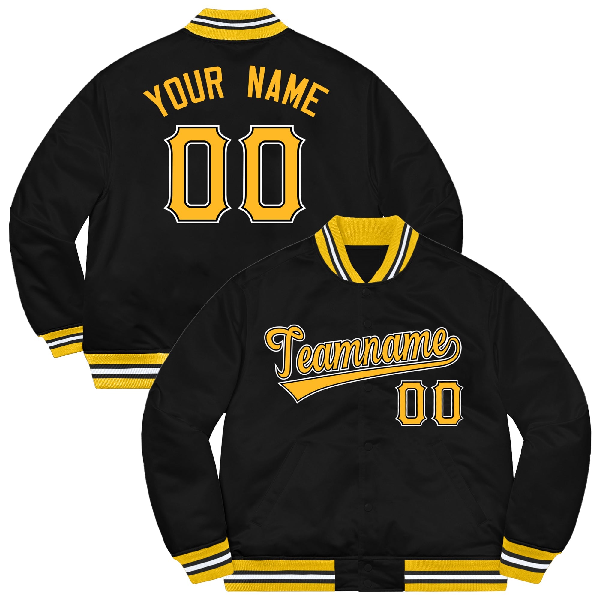 Custom Black Gold-White Letterman Solider Classic Style Varsity Full-Snap Jacket