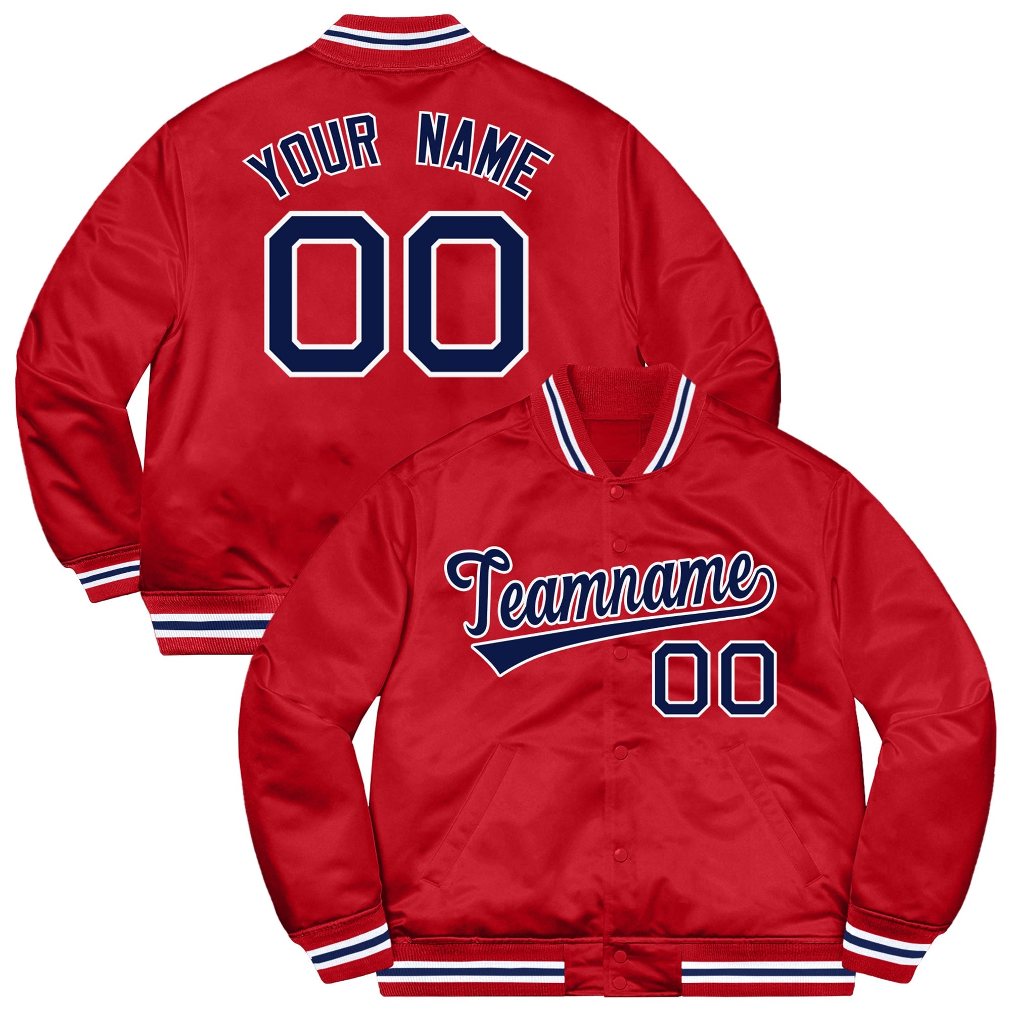 Custom Red Navy-White Letterman Solider Classic Style Varsity Full-Snap Jacket