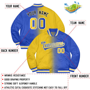 Custom Royal Gold-White Two Tone Gradient Fashion Letterman Bomber Varsity Jacket